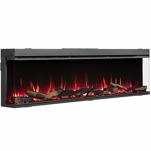 BALDERIA Athena 72 Elektrokamin - Elektrischer Einbaukamin mit Heizung - realistischer 3D-Flammeneffekt, integrierte Knisterfunktion, LED-Beleuchtung, Fernbedienung, Timer, Thermostat - Schwarz