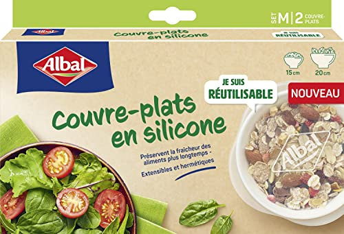 ALBAL Lot de 2 Couvre-plats en Silicone (15cm et 20cm), Couvre-plat réutilisable pour réfrigérateur, congélateur et micro-ondes, Couvercle en silicone extensible et résistant