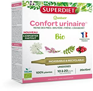 Confort Urinaire - Cranberry, Pissenlit, Bruyère, Frêne - Unidoses | Cure de 20 unidoses de 15ml - Format voyage - Bien être urinaire, Equilibre flore intime - Fabrication française –Superdiet