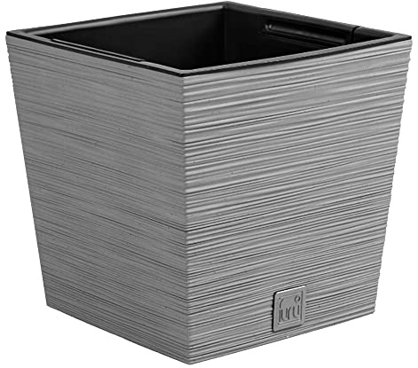 Zementfarbenes Pflanzgefäß mit Behälter, Kollektion FURU, 29,5 x 29,5 x 29 cm, Fassungsvermögen 14 L.
