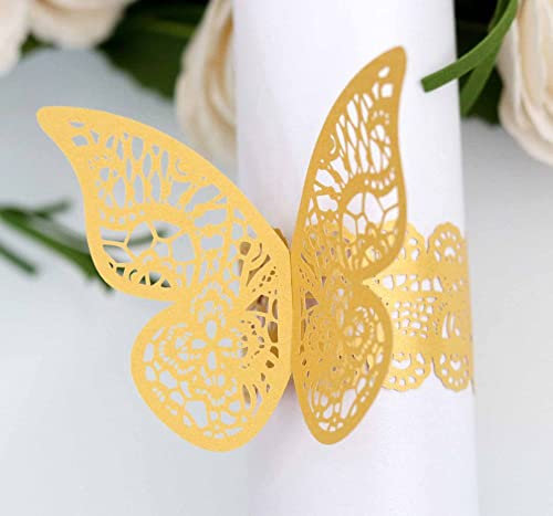 qbodp Einweg-Serviettenringe,100Er-Set,Makramee-Serviettenringe Zum Aushöhlen Für Die Hochzeit,Tischdekoration,Serviettenschnallen Aus Papier,Schmetterling,Gelb