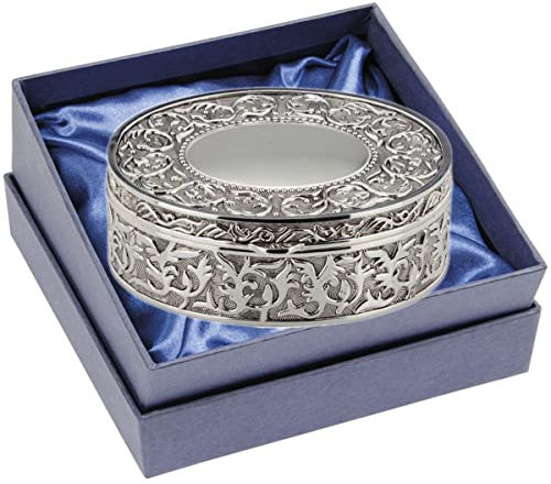 SILBERKANNE Schmuckdose Ornamentmotiv oval 13x11x5 cm Premium Silber Plated edel versilbert in Top Verarbeitung. Fertig zum verschenken mit schicker Geschenkverpackung