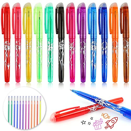 JOLIGAEA Radierbarer Kugelschreiber Set, 12 Farben Radierbar Tintenroller, 0,5mm Radierstift Set, Löschbare Gelstifte, Radierbarer Gelschreiber für Kinder, Studenten, Büro