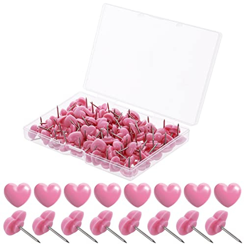 Prasacco 100 Stück Herzförmige Reißnägel, Niedliche Dekorative Reißnägel Herz Push Pins mit Transparenter Aufbewahrungsbox für Fotowände Pinnwände Korkplatten Wanddekoration(Rosa, Kunststoff + Metall)