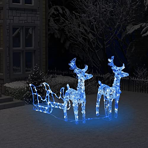 Tidyard Weihnachtsdekoration Acryl Rentiere & Schlitten 160 LEDs Weihnachtsdeko Weihnachtsbeleuchtung Rentier-Beleuchtet für Innen- und Außen Gartenleucht-Deko Weihnachtsfigur Weihnachts 130 cm