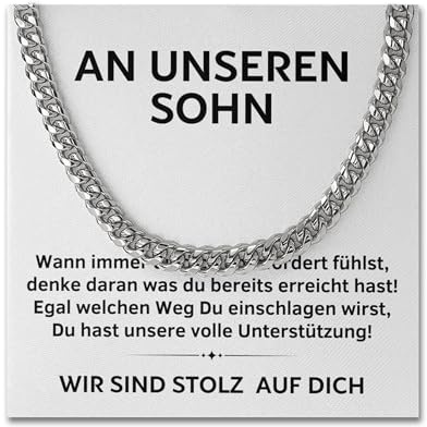 BYLITZ Kubanische Panzerkette mit personalisierter Glückwunschkarte 14K Gold Finish Halskette an unseren/meinen Sohn