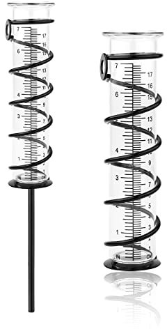 TOYMIS Pluviómetro Exterior Jardin, 18 cm Pluviómetro de Vidrio para Exteriores con Estaca y Espiral de Metal Extraíble Pluviómetros para Patio, Césped, Jardín, Valla, Buzón (Negro)