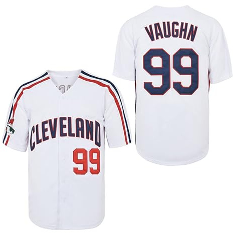 ZXCVB Herren #99 Ricky Vaughn Trikot 90er Jahre Hip Hop Kleidung Film Baseball Trikot genäht, Weiss/opulenter Garten, L