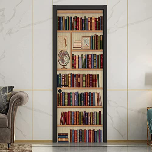Türtapete Selbstklebend Bücher Bücherregal Bücherregal 95 X 215 Cm Diy Türposter 3D Pvc Wasserdicht Türaufkleber -Türfolie Türsticker Wandbild Innentür Fototapete Abnehmbar Tür Kunst Dekoration - Fot