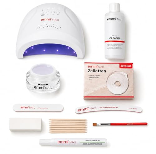 Emmi Nail Gelnägel Starterset UV/LED Galaxy Naturnagel Basics – 10-tlg. Nagelset mit Lichthärtungsgerät & 1-Phasen-Gel | Profi Set zur Naturnagelverstärkung | Nägel selber machen | Made in Germany