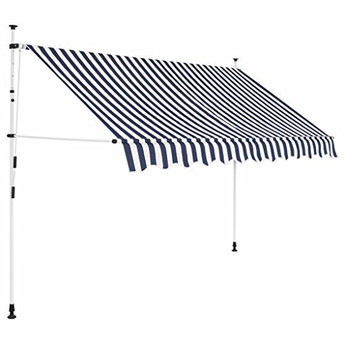 Homgoday Handbetriebene Markise Blau und Weiß, 250 cm Breite, Terrasse und Balkon Model43221