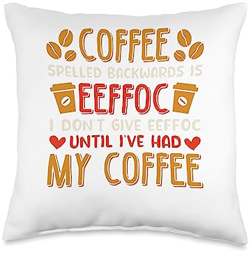 From Dyzamora Spelt Backwards is Eeffoc-Coffee Lover Gift Throw Pillow, 16x16, Multicolor