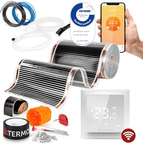 Termofol Riscaldamento Elettrico a Pavimento Set - Kit Riscaldamento con Termostato H6 Wifi Riscaldamento ausiliario Potenza 80W/m² - Superficie 30 m² Riscaldamento Elettrico a Pavimento