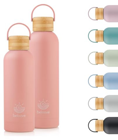 beloove™ Trinkflasche Edelstahl BPA-frei - Doppelwandige Thermosflasche, auslaufsicher, Trinkflasche Kohlensäure geeignet, Kratzfest pulverbeschichtet - 500 ml, 750 ml Wasserflasche Thermosflasche
