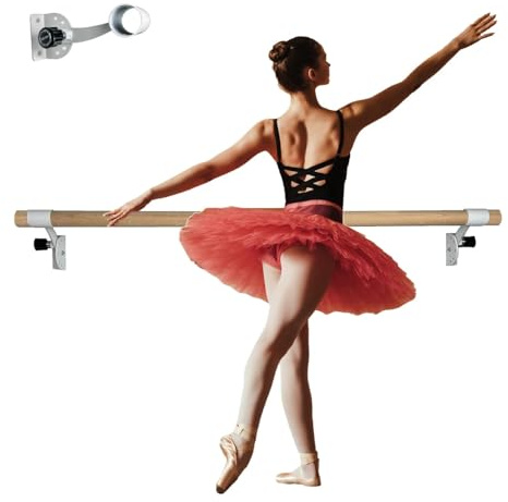 Athletic Bar Ballet Barre 3.5 FT Long 2.0” Diameter Traditional Ballet Bar Wall Mounted with 5 Adjustable Height Stretch Bar Dance Bar, Ballet Brackets Included for Home/Studio Ballet Equipment White