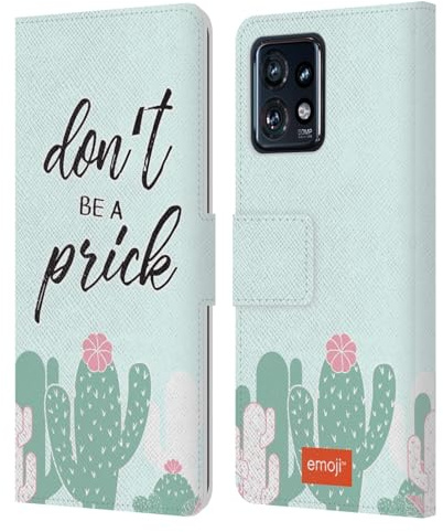 Head Case Designs Officially Licensed emoji® Don't Be A Prick Cactus And Pineapple Leather Book Wallet Case Cover Compatible With Motorola Moto Edge 40 Pro