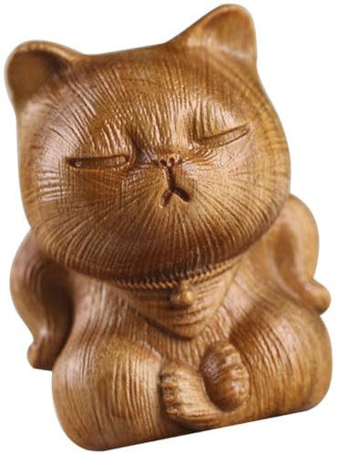 GRIRIW 1stücke Holz Katzenfigur Aus Verawood Handgeschnitzte Retro Katze Als Schreibtischornament Kreative Deko Für Büro Und Zuhause Tierfigur Für Katzenliebhaber