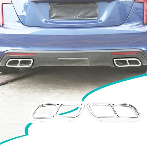 Hudiriy Tailpipe Exhaust Muffler Tail Pipe Cover Trim Decal Exterior Accessories Compatible with Cadillac CT4 CT5 2020-2023 Tail Pipe Trim (Bright Light)