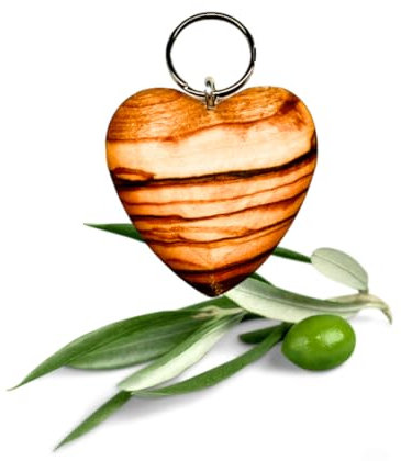 Crystal Clear Schlüsselanhänger Herz aus Olivenholz - für besondere Anlässe wie Muttertag, Geburtstag, Jahrestag, Hochzeit, Ostern und Valentinstag - Made in Europe