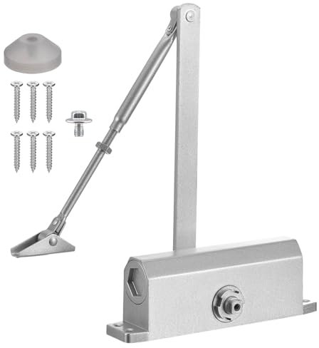 QUARKZMAN Chiusura Porta Automatica Grandi Dimensioni Chiudiporta Automatico Idraulico a Molla Regolabile per more 85kg Porte Esterne Interne in Metallo Legno (Argento, Alluminio ,90D)