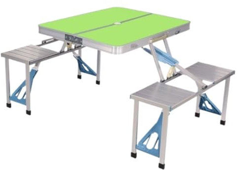 ASHSDI Klapptisch Camping, Camping-Klapptisch, Outdoor-Klapptisch Mit Stühlen, Tragbarer Metalltisch Für Picknick Kleiner Balkontisch (Color : Grün, Size : 85 * 67 * 66cm)