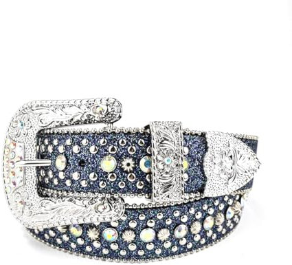 MGHN Nietengürtel Vintage dunkler Strass-Nietengürtel for Damen, Pailletten-Punk-Hip-Hop-Gothic-Jeans-Zubehör (Color : Blau, Size : 123cm)