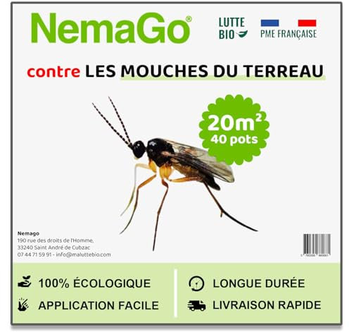 Nemago - Nematodes Mouches Terreau SF (10 Millions) - Traitement Biologique Moucherons Interieur - 40 Plantes - 20m² - Efficace sur Larves et Pupes - Sécurité Humaine et Animale - Utilisation Facile