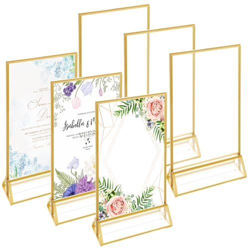 GBACHOOSE 6 Stück Bilderrahmen Gold A5, Tischnummern Hochzeit, Acryl Schilderhalter, Tischaufsteller a5 für Speisekartenhalter, Fotorahmen, Hochzeitsparty, Ausstellungen, Cafés, Restaurants, Büros