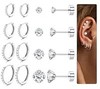 JeweBella 8 Paar Ohrringe Gold Silber Set für Damen Hypoallergen Piercing Ohr Chirurgenstahl Ohrringe Vergoldet 14K Medizinische Ohrstecker Gold Creolen Set Helix Knorpel Piercings für Frauen Männer