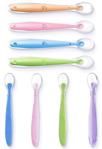 WUMZIRA 8 Pcs Cucchiaino Svezzamento, Cucchiaio Svezzamento, Svezzamento Neonati, Cucchiaino Silicone Neonato, Posate Neonato Svezzamento, set di posate per bambini