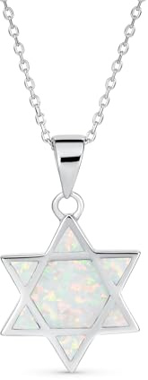 Bling Jewelry Hanukkah Magen Judaic Einlage Erstellt Weißopal Davidstern Anhänger Halskette Für Bat Mitzvah Für Frauen Teenager .925 Sterling Silber