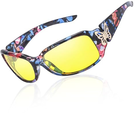 TJUTR Nachtfahrbrille für Damen Umklappbare Anti-Reflexion Polarisierte Nachtsichtbrille Gelbe Linse