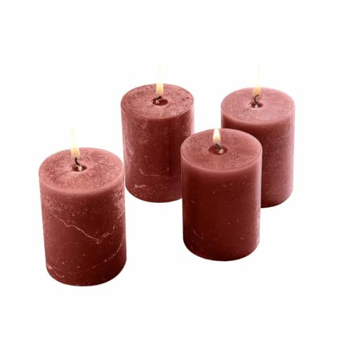 Loberon Kerze 4er Set Virrans, rostrot | Handgearbeitete Echtwachskerzen, Durchgefärbt, Lange Brenndauer, Adventskerzen, Adventskranz, Stumpenkerzen, Paraffinwachs
