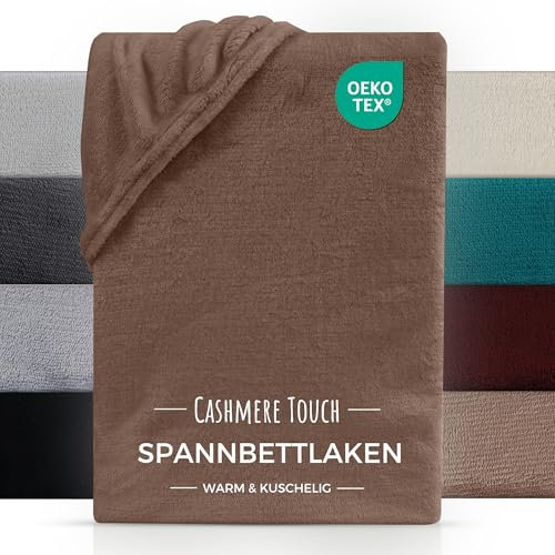 CARPE SONNO Cashmere Touch Spannbettlaken 180x200cm Winter - Kuschelige Spannbetttücher - Plüsch Bettlaken 180x200 - Warmes Spannleintuch 180x200 - Nougat Braun