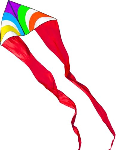 Touch the sky Colourful Triangle Kite with Double Tails for Adults, Easy to Fly, Exquisite Fabrics and Unique Structure Design, Excellent Outdoor Games, Suitable for Beginners.