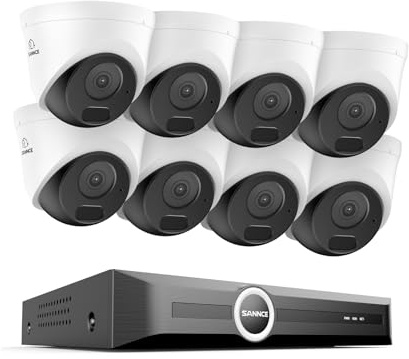 SANNCE 8CH POE CCTV Security Camera System, 5MP Outdoor Cameras Built-in Audio with POE 8 Channel NVR 6MP, AI Human/Vehicle Detection (8* Cameras +NVR)