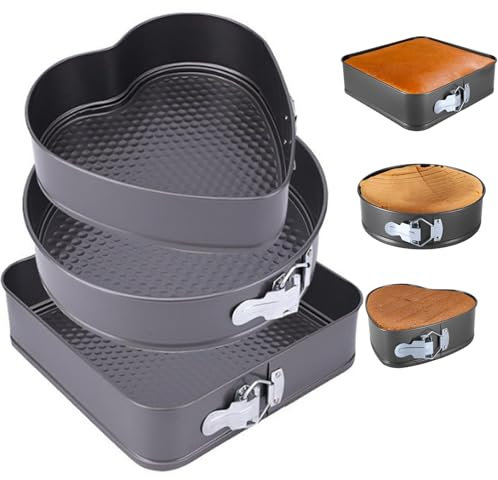 PCXWTLN Cake Tin Set, 3Pack Heart Shaped Cake Tins for Cheesecake Non Stick Baking Tins Even Heat Distribution Cheesecake Tin for Kitchen Home Restaurants Baking, Grey