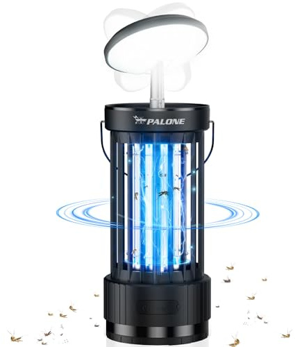 PALONE Tue Mouche Electrique 4000 mAh, Ajustable en Hauteur USB C Lampe Anti Moustique UV avec Lumière LED, pour Jardin et Pièces à Vivre, Élimination Puissante Insectes Volants (Intérieur/Extérieur)