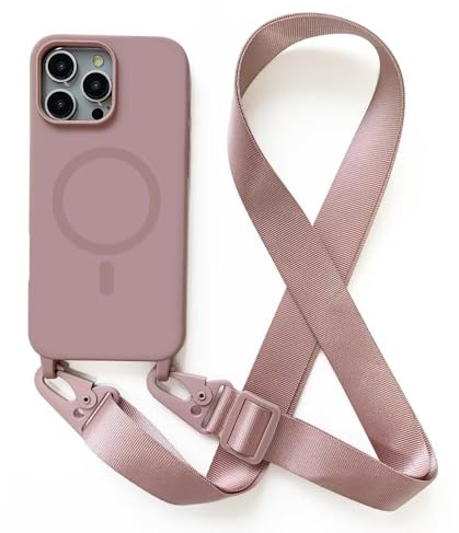 Handykette Hülle für iPhone 12(6.1)/iPhone 12 Pro(6.1) mit Band Halsband Lanyard (abnehmbar) Handyhülle, Verstellbarer Lanyard.Magnetisch Stoßfest Silikonhülle Wireless Charging kompatibel .-Rosa
