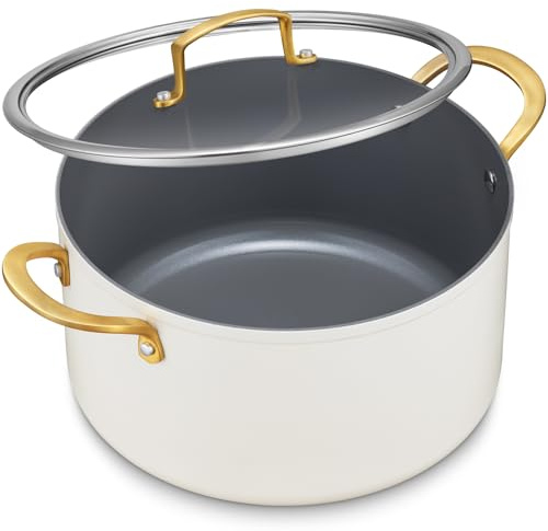 BEZIA 12QT Large Ceramic Nonstick Stock Pot with Lid, Induction Cooking Pot | PTFE/PFOA-Free Nonstick Soup Pot, Oven & Dishwasher Safe, for All Stovetops, for Heavy Batch Cooking, Holiday Feasts & Broth