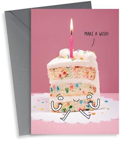 Cute Funny Birthday Card – Illustrated Cake Slice with Candle and Sprinkles