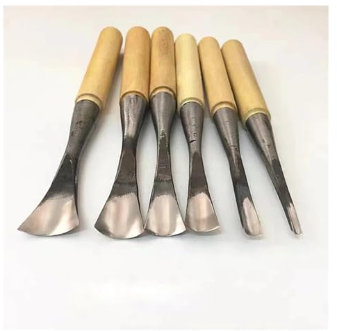 Sharrqing Holzschnitzwerkzeug, handgefertigt, Holzschnitzwerkzeug, Bogenschnitzmesser, Schleifen mit Griff, blankes Tiefen-Rundmesser(6PC Set)