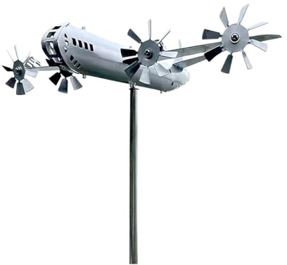 B29 Super Fortress Airplane Yard Art Metal Aircraft Decorative Windmill Outdoor Sculpture Unique Garden Ornament Retro Wind (White, 33X30X7CM)