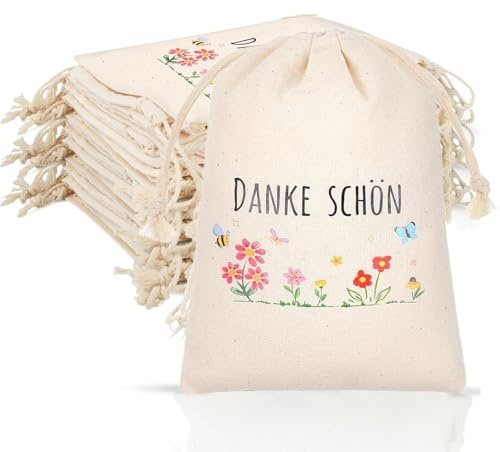 20 Stück Stoffsäckchen, 8x10 cm Danke Schön Geschenke, Stoffbeutel Klein Stoffsäckchen mit Zugband Leinensäckchen Säckchen zum Befüllen Geschenksäckchen für DIY Basteln Geburtstag Hochzeit