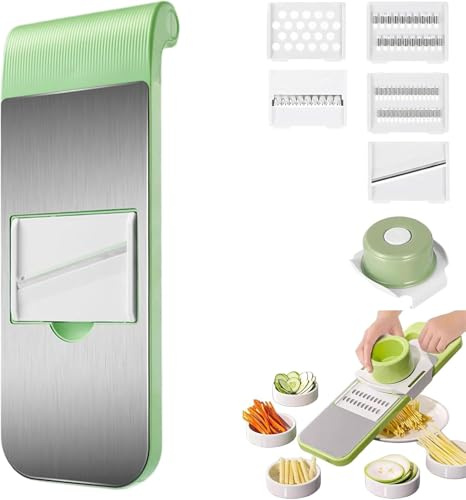 Cortador de verduras multifuncional, rebanador ajustable de acero inoxidable para cebollas, papas, pepinos, tomates y limones.