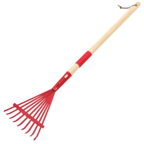Gatuida Rastrillo Desmontable para Césped y Jardín Mango De Madera Rojo, Herramienta Multiusos para Jardinería Infantil Al Aire Libre, Liviano y Fácil De Manejar para Niños