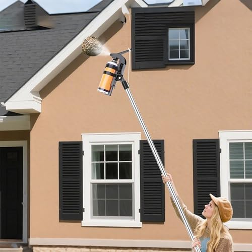 FORRTY Perche Télescopique Spray, Adaptateur Rallonge Bombe Aérosol, Angle Réglable 0–115°, Perche Longue Portée Anti-Guêpes, Extension Peinture, Nettoyeur De Fenêtres 1.6m–4.0m(3.6m)