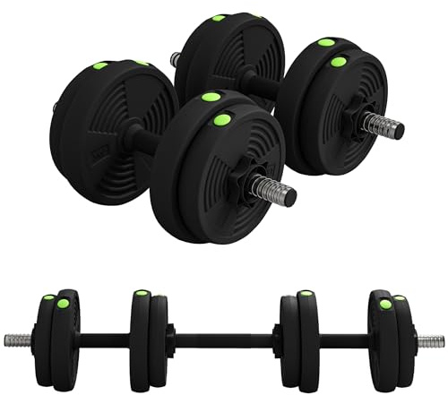 SPORTNOW Juego de Mancuernas Ajustables 2 en 1, 15kg, Juego de Pesas con Barra de Conexión y Mango Antideslizante, Pesas y Mancuernas para Hombres y Mujeres, Ejercicio de Fitness, Casa Gimnasio