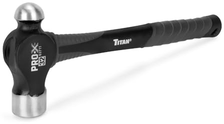 Titan Pro-X 63711 32oz Ball Pein Hammer, 14.5 Shock Absorbing Fiberglass Handle with Textured Rubber Grip, Overstrike Protection, Forged Steel Head
