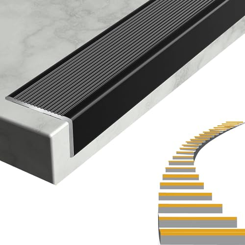 Treppenkantenprofil Treppenprofil L-Form, 100 cm Rutschfeste Treppenkante, 2,3 mm dick Alu Stufen-Kantenprofil für den Innen- und Außenbereich(Black,40 x 20 mm)